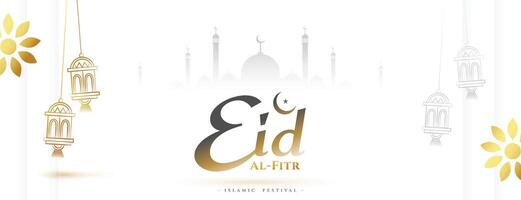 traditional eid mubarak festive white wallpaper design vector