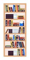 Shelving unit with files and folders 2D linear cartoon object. Bookcase in office isolated line element white background. Documents storage furniture color flat spot illustration vector