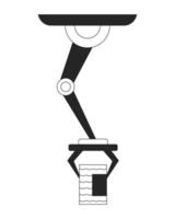 Robotic arm holding aluminum can black and white 2D line cartoon object. Artificial intelligence manufacturing isolated outline item. Robotics canned food monochromatic flat spot illustration vector