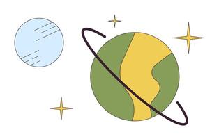 planetas en profundo espacio 2d lineal dibujos animados objetos colocar. celestial cuerpos estudiando aislado línea elementos blanco antecedentes. cosmos investigando color plano Mancha ilustración colección vector