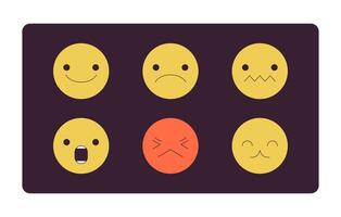 Emojis expressing different feelings 2D linear cartoon objects. Emotions on small faces isolated line elements white background. Communication online color flat spot illustration vector