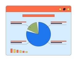 Pie chart diagram on website 2D linear cartoon object. Business data analytics tool isolated line element white background. Accounting computer software color flat spot illustration vector