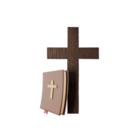 3d Bijbel boek icoon met bladwijzer en houten kruis png