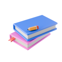 3d books with bookmark and pencil png