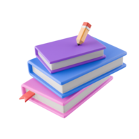 3d books with bookmark and pencil png