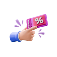 3d hand pointing to discount coupon voucher png