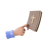 Hand zeigen zu 3d Bibel Buch Symbol mit Lesezeichen png