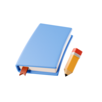 3d book icon with bookmark and pencil png