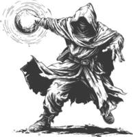 elf mage or necromancer with magical orb images using Old engraving style vector