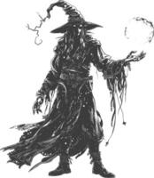 elf mage or necromancer with magical orb images using Old engraving style vector