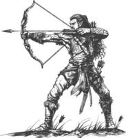 elf warrior with bow images using Old engraving style vector