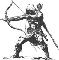 elf warrior with bow images using Old engraving style vector