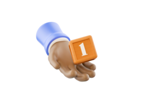 3d hand holding out cube with number 1 on it png