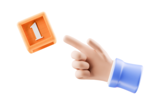 3d hand pointing to cube with number 1 on it png