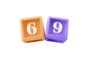 colourful 3d building block cubes spelling the number 69 png