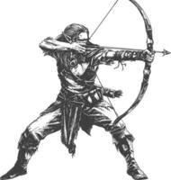 elf warrior with bow images using Old engraving style vector