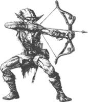 elf warrior with bow images using Old engraving style vector