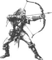 elf warrior with bow images using Old engraving style vector