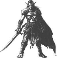 elf warrior images using Old engraving style vector