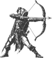 elf warrior with bow images using Old engraving style vector