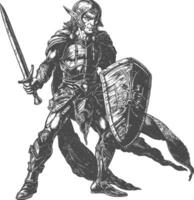 elf warrior images using Old engraving style vector