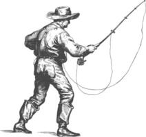 fisherman in action images using Old engraving style vector