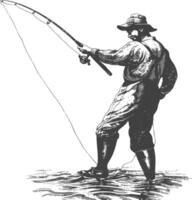 fisherman in action images using Old engraving style vector