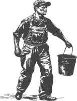 Factory Worker in action images using Old engraving style vector