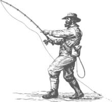 fisherman in action images using Old engraving style vector