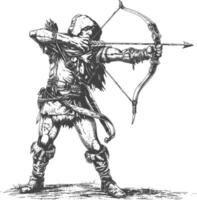 duende guerrero con arco imágenes utilizando antiguo grabado estilo vector