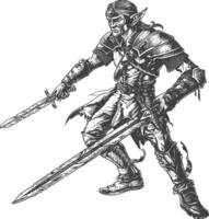 elf warrior with sword images using Old engraving style vector