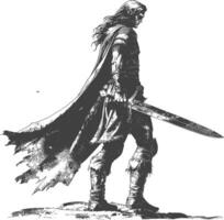 elf warrior with sword images using Old engraving style vector