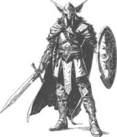 elf warrior images using Old engraving style vector