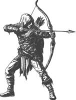 elf warrior with bow images using Old engraving style vector