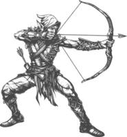 elf warrior with bow images using Old engraving style vector