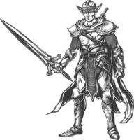 elf warrior with sword images using Old engraving style vector