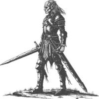 elf warrior with sword images using Old engraving style vector