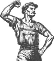 Factory Worker in action images using Old engraving style vector