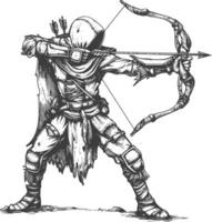 elf warrior with bow images using Old engraving style vector