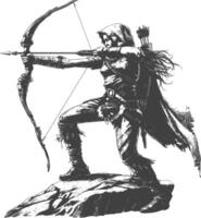 elf warrior with bow images using Old engraving style vector