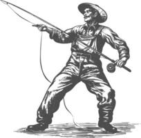 fisherman in action images using Old engraving style vector