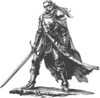 elf warrior with sword images using Old engraving style vector