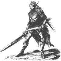 elf warrior with sword images using Old engraving style vector