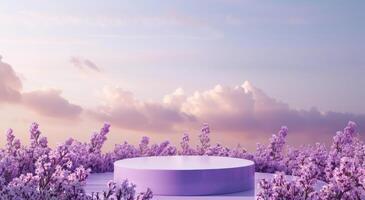 Round Object Surrounded by Purple Flowers photo