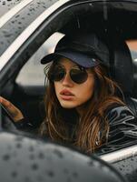 Woman Sitting in the Drivers Seat of a Car photo