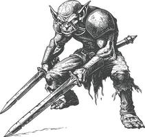 goblin warrior with sword images using Old engraving style vector