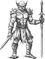 goblin warrior with sword images using Old engraving style vector