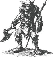 goblin warrior images using Old engraving style vector