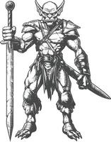 goblin warrior with sword images using Old engraving style vector