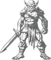 goblin warrior with sword images using Old engraving style vector